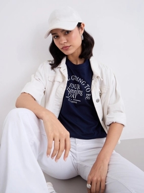 Styli Slogan Print Regular Fit 100% Cotton T-Shirt