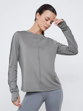 Styli Active Dual Stripe Textured Insert Long Sleeves Top