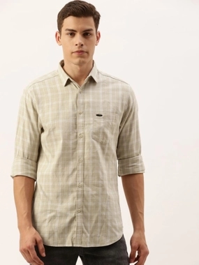 The Indian Garage Co Men Beige Slim Fit Checked Casual Shirt