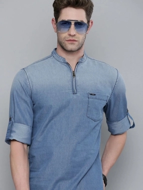 The Indian Garage Co Men Slim Fit Washed Denim Shirt