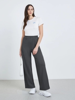 Styli Women Charcoal Ribbed Wide Leg Pants