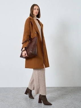 Styli Brown Double Breasted Wool Like Coat