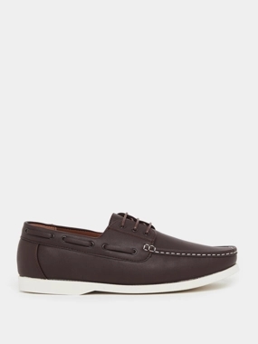 Styli Men Brown Leather Boat Shoes