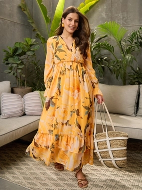 Sassafras Yellow Layered Frill Hem Maxi Dress