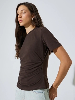 Styli Brown Slim Fit Cinched T-Shirt
