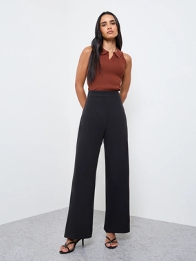 Take Two Black Solid Wide Leg Trousers