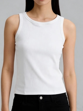 Take Two White Solid Padded Tank Top
