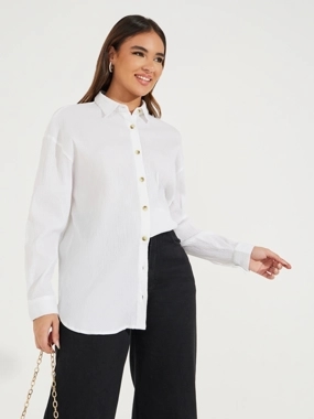Styli Oversized Textured Longline Shirt with Dropped Shoulder
