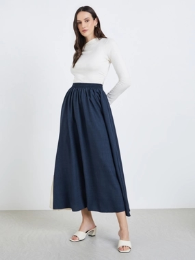 Styli Dark Blue Textured A-Line Maxi Skirt