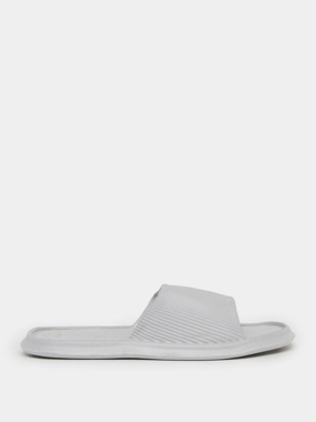 Styli Men White Textured Comfort Slides