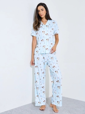 Styli Printed Shirt & Pants Pajma Long Sets