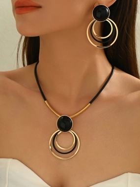 Take Two Gold Tone Geometric Pendant Necklace and Earrings Set