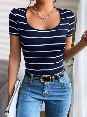 Take Two Striped Round Neck Short Sleeve T-Shirt