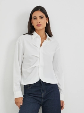Styli Solid Pleated Buttoned Front Shirt