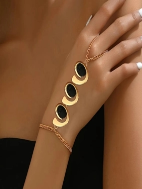 Take Two Gold Hand Chain Bracelet with Black Accents