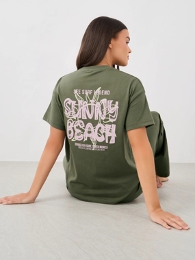 Styli Unwind Beach Graphic Pocket Dropped Shoulder T-Shirt and Straight Pyjama Set