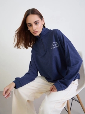 Styli Dark Blue Oversized Sweatshirt