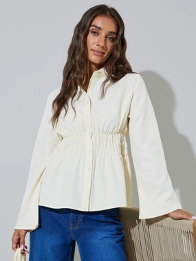 Styli Yellow Smocked Waist Long Sleeves Shirt