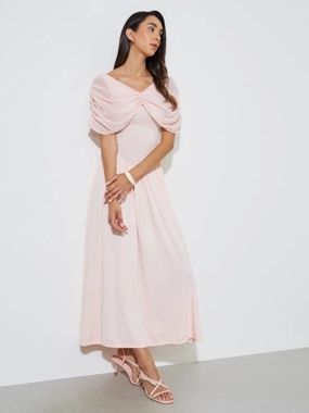 Styli Light Pink A-Line Maxi Dress With Removable Short Cape