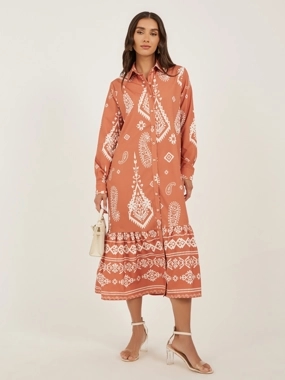 Styli Printed Long Sleeves Shirt Midi Dress