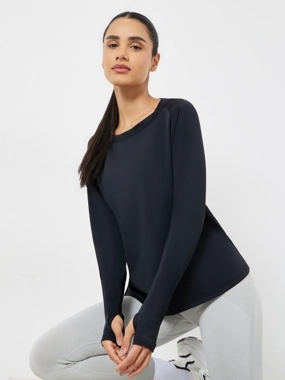 Styli Active Back Texture Peep Detail Long Sleeve Top