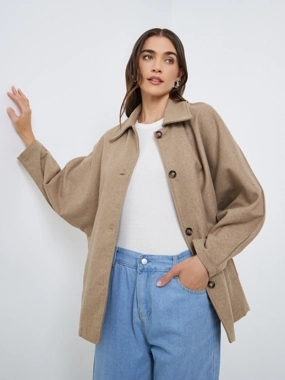 Styli Brown Longline Oversized Button Coat