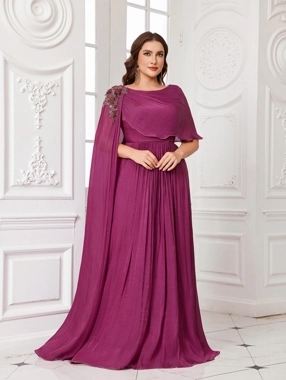 UNITHORSE Plus Size Purple Embellished Shoulder A-Line Maxi Dress