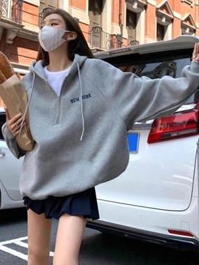 Take Two Grey Relaxed Fit Hoodie with Quarter Zip