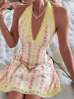 Take Two Floral Printed Lace Trim Sleeveless Nightdress