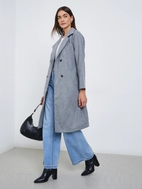 Styli Grey Regular Fit Knee-Length Coat