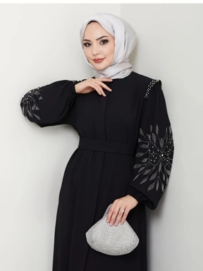 Take Two Black Patchwork Detail Long Sleeve Jalabiya