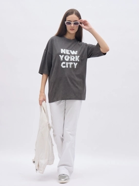 Styli New York City Print Dropped Shoulder T-Shirt
