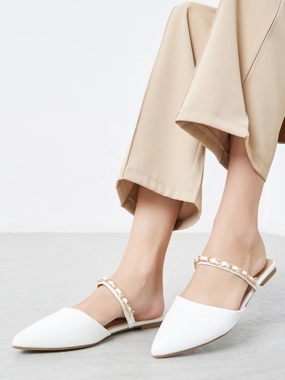 Styli Pointed Toe Slip On Mules with Chain Detail