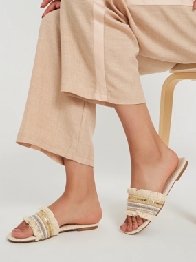 Styli Embellished Fringe Flat Sandals