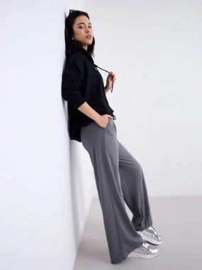Styli Grey Wide Leg Joggers with Pleat Detail