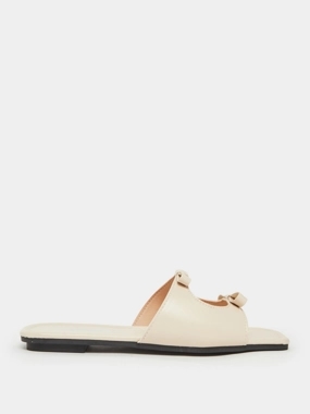 Take Two Beige Bow Detail Flat Sandals