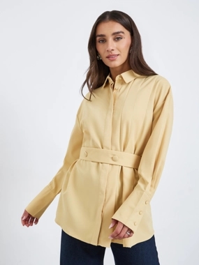 Styli Yellow Longline Belted Shirt