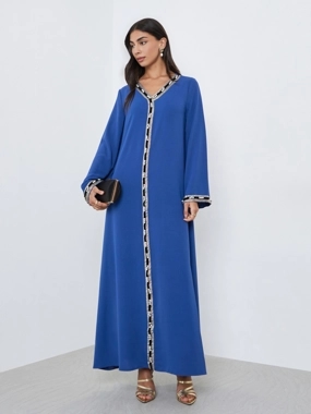 Amirah Blue Lace Detail A-Line Jalabiya