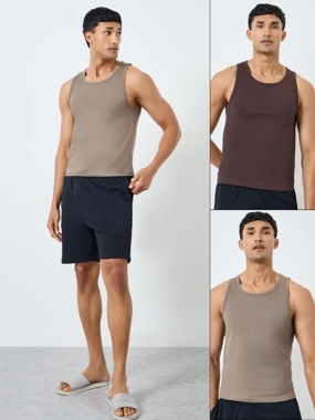 Styli Unwind Pack of 2 - Men Brown Cotton Vest