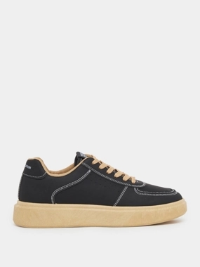 Styli Black Lace Up Classic Court Sneakers