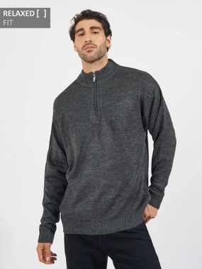Styli Relaxed Fit Quarter Zip Up Lightweight Sweater