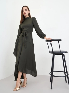 Styli Olive Long Sleeves A-Line Maxi Dress