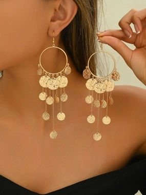 Take Two Round Geometric Tassels Earring
