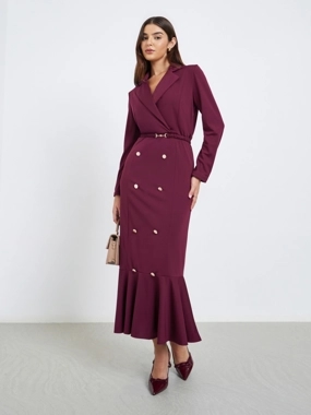 Styli Burgundy Blazer Mermaid Hem Maxi Dress