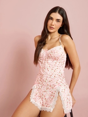 Styli White Ditsy Floral Slip with Side Slit