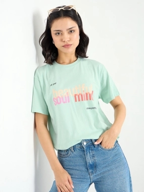Styli Slogan Print Regular Fit 100% Cotton T-Shirt