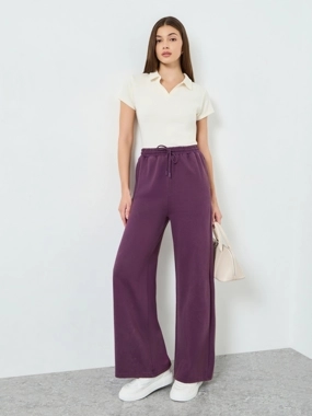 Styli Purple Cotton Washed Wide Leg Joggers