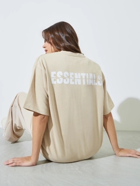 Styli Beige Oversized Essentials Print T-Shirt