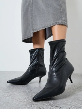 Styli Black Kitten Heel Ankle Boots