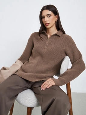 Styli Regular Fit Longline Quarter Zip Sweater